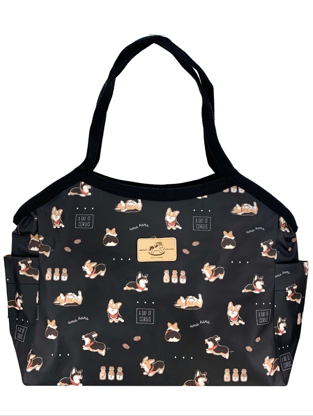 Waterproof Tricolor Corgi Trapeze Tote Shoulder Bag Cute Handmade Dog Pattern